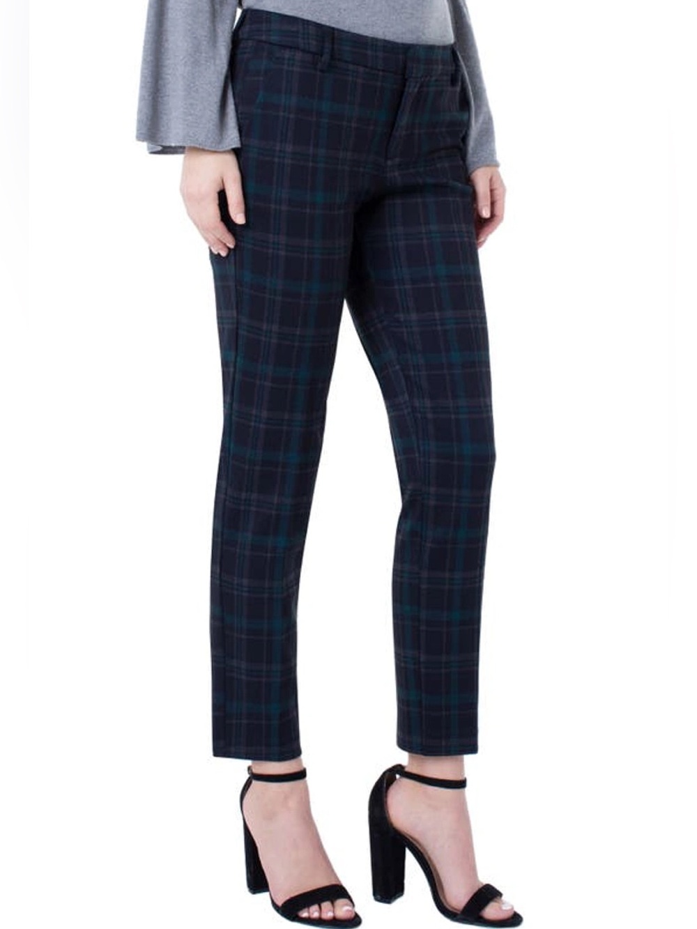 LIVERPOOL Kelsey Plaid Knit Trousers In Black/ Evergreen 10/30
